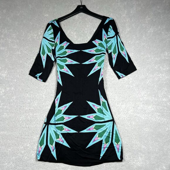 Mara Hoffman Mini Dress Womens Size 8 Blue Black Abstract Dress Open Back - Picture 1 of 13